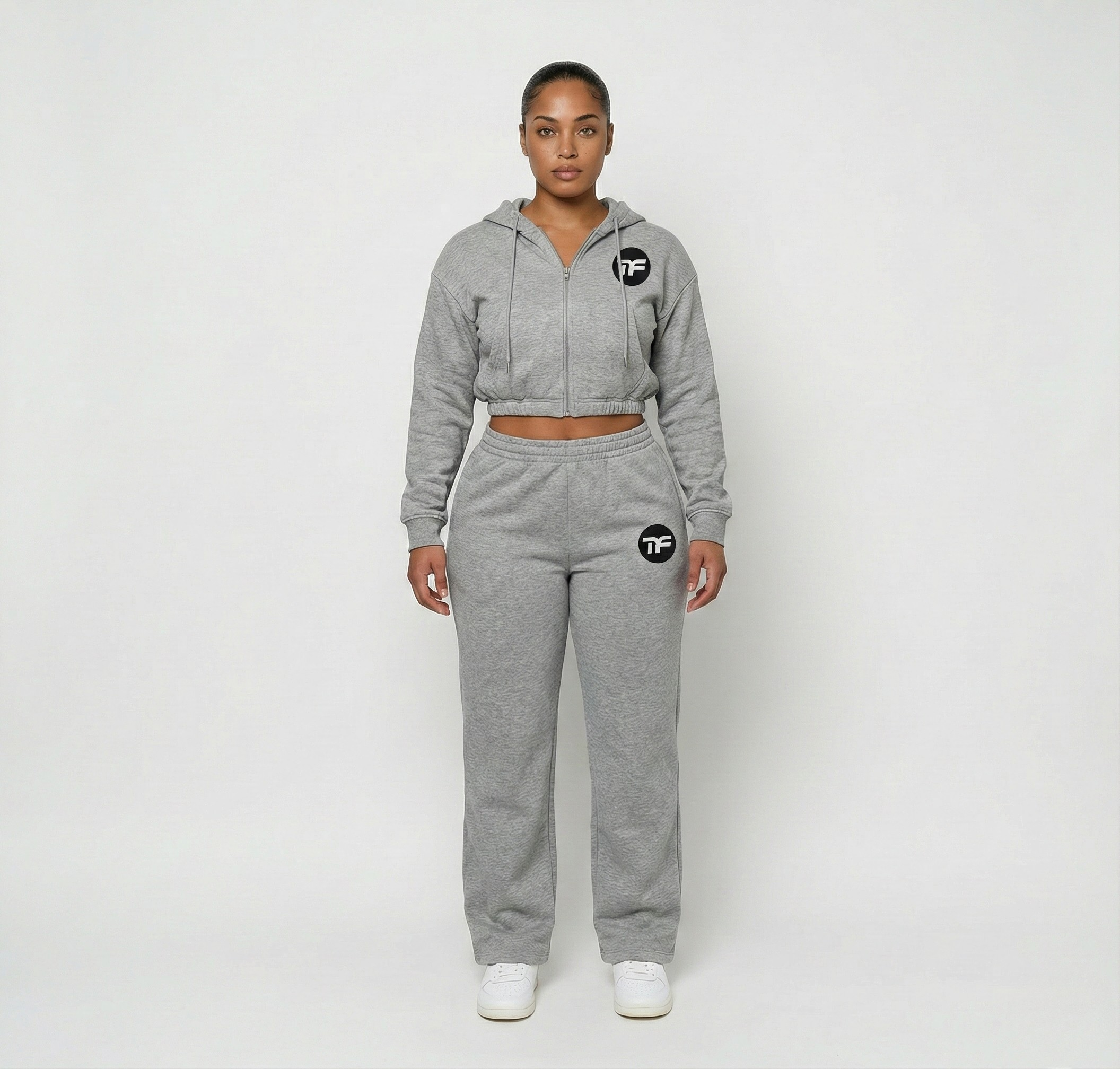 Women's 2-Piece Cropped Zip-Up Hoodie & Sweatpants Set