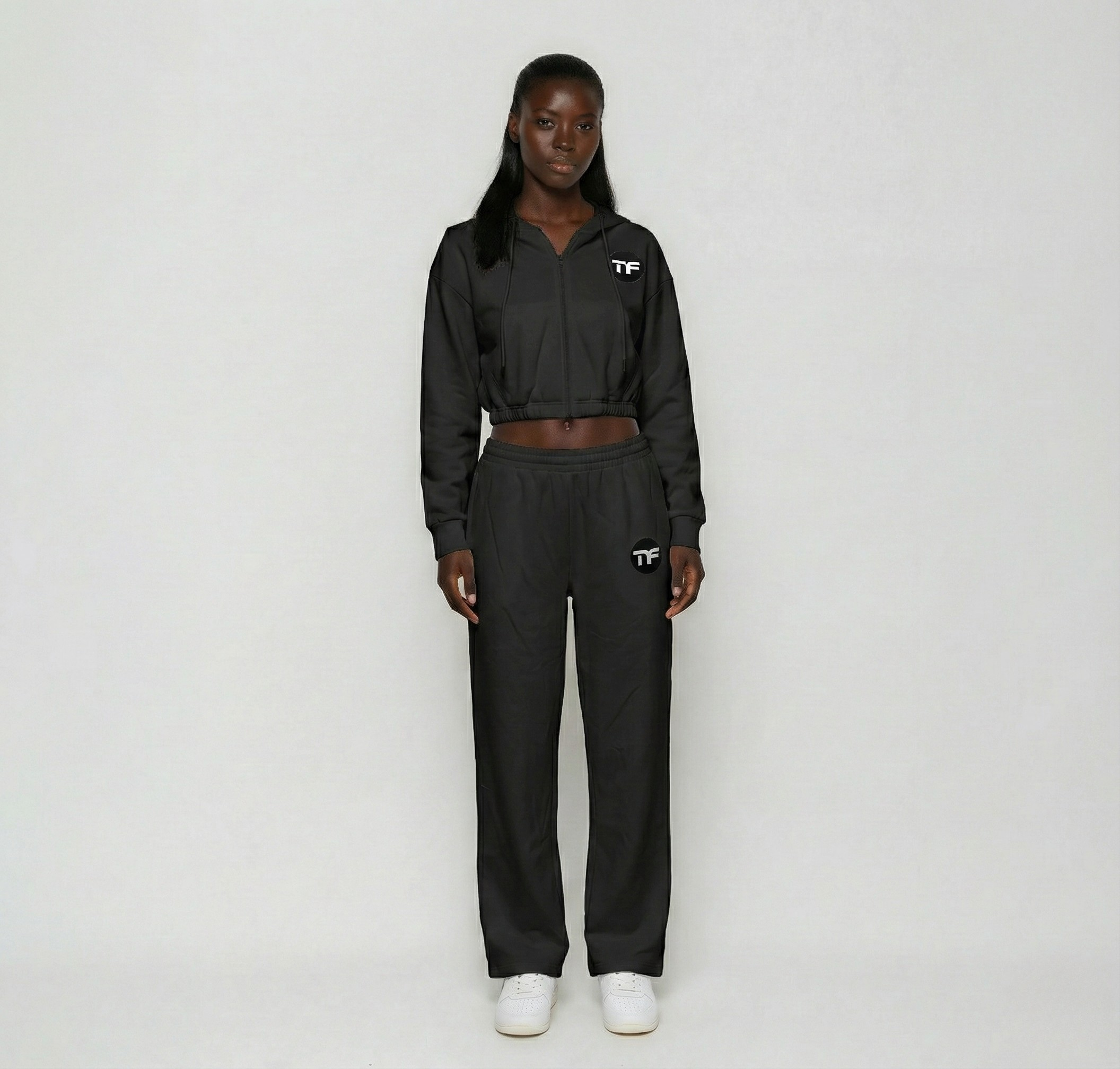 Women's 2-Piece Cropped Zip-Up Hoodie & Sweatpants Set