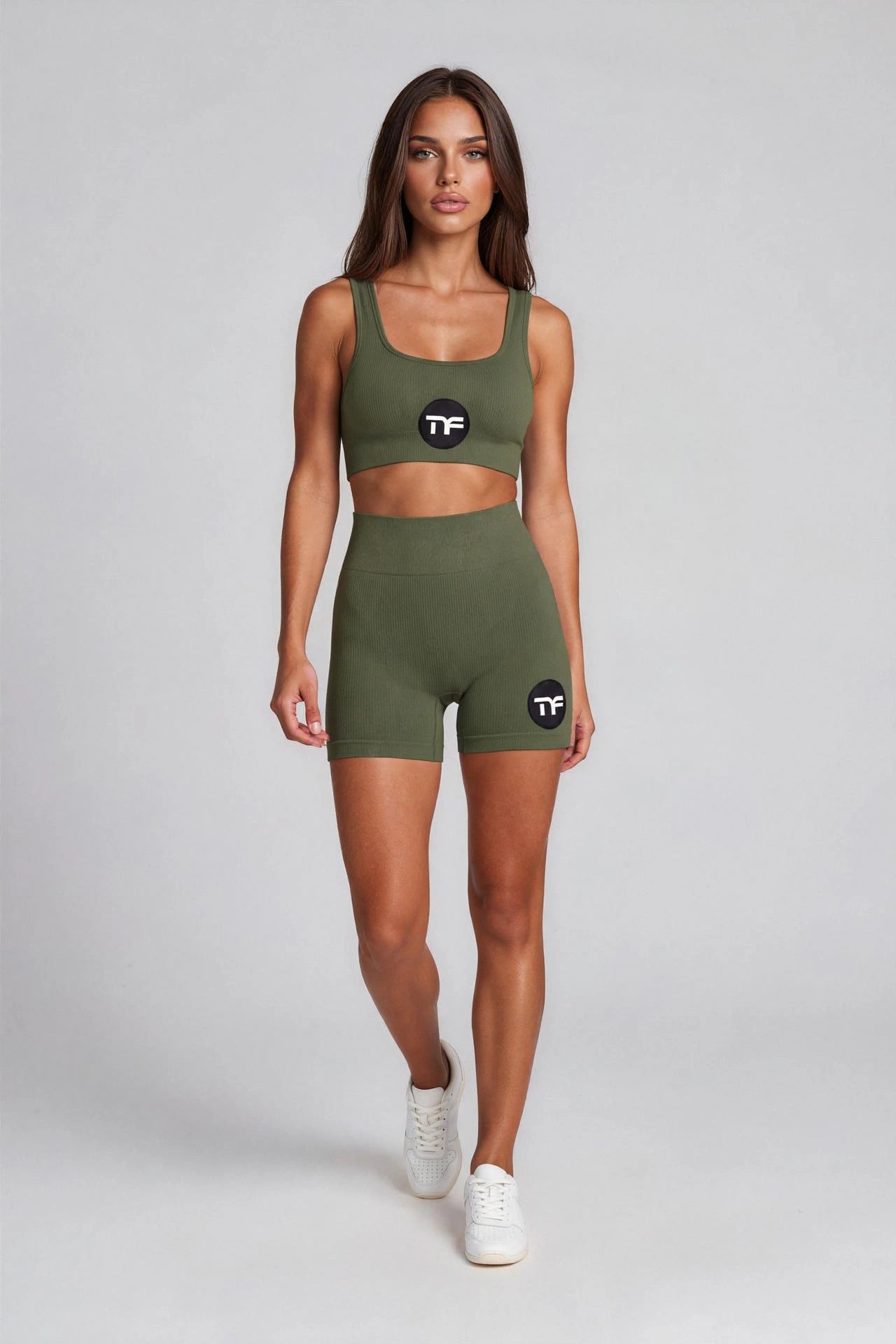 Two - Piece MF Athletic Ribbed Sports Bra & Shorts Set