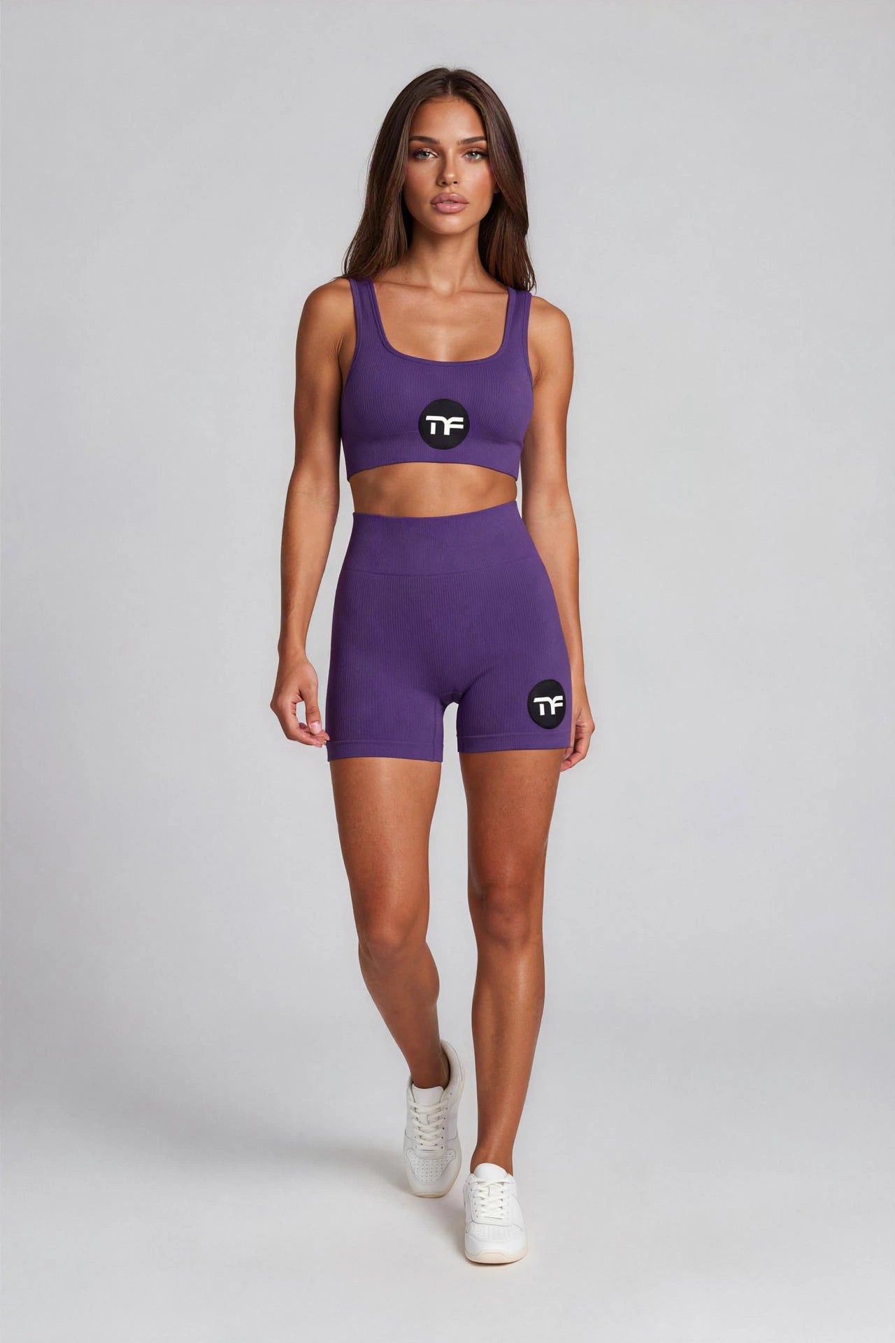 Two - Piece MF Athletic Ribbed Sports Bra & Shorts Set