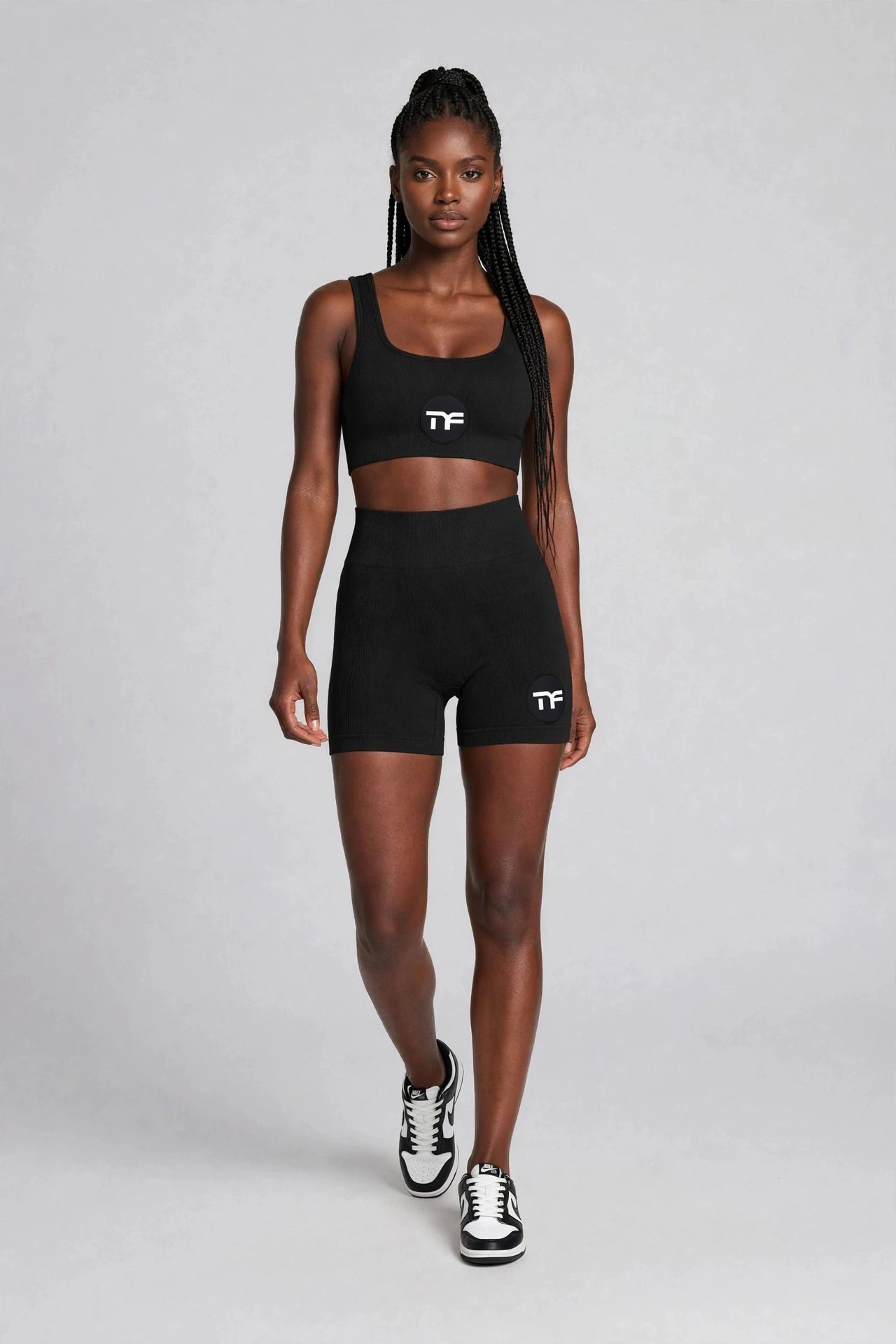 Two - Piece MF Athletic Ribbed Sports Bra & Shorts Set
