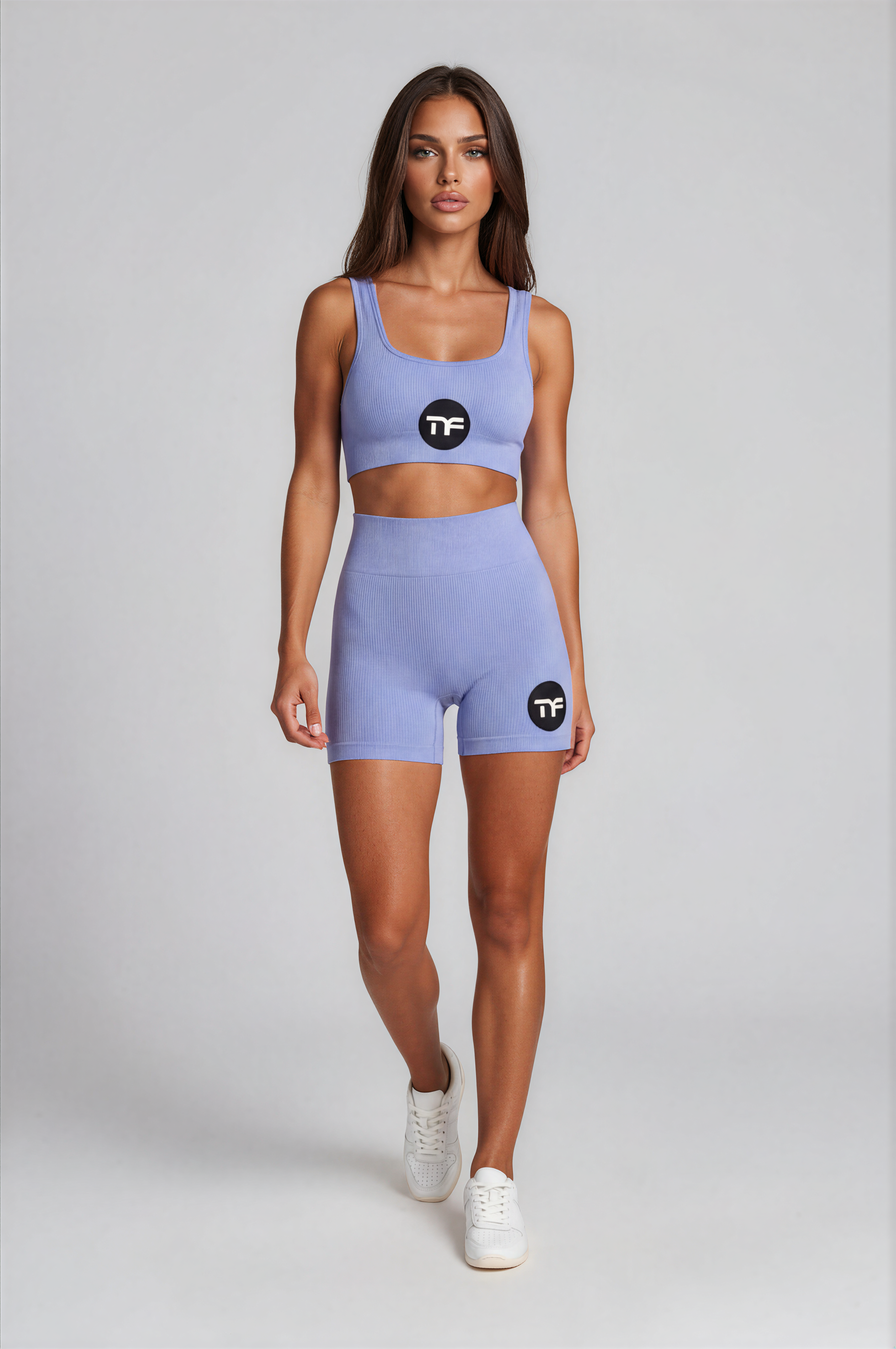 Two - Piece MF Athletic Ribbed Sports Bra & Shorts Set