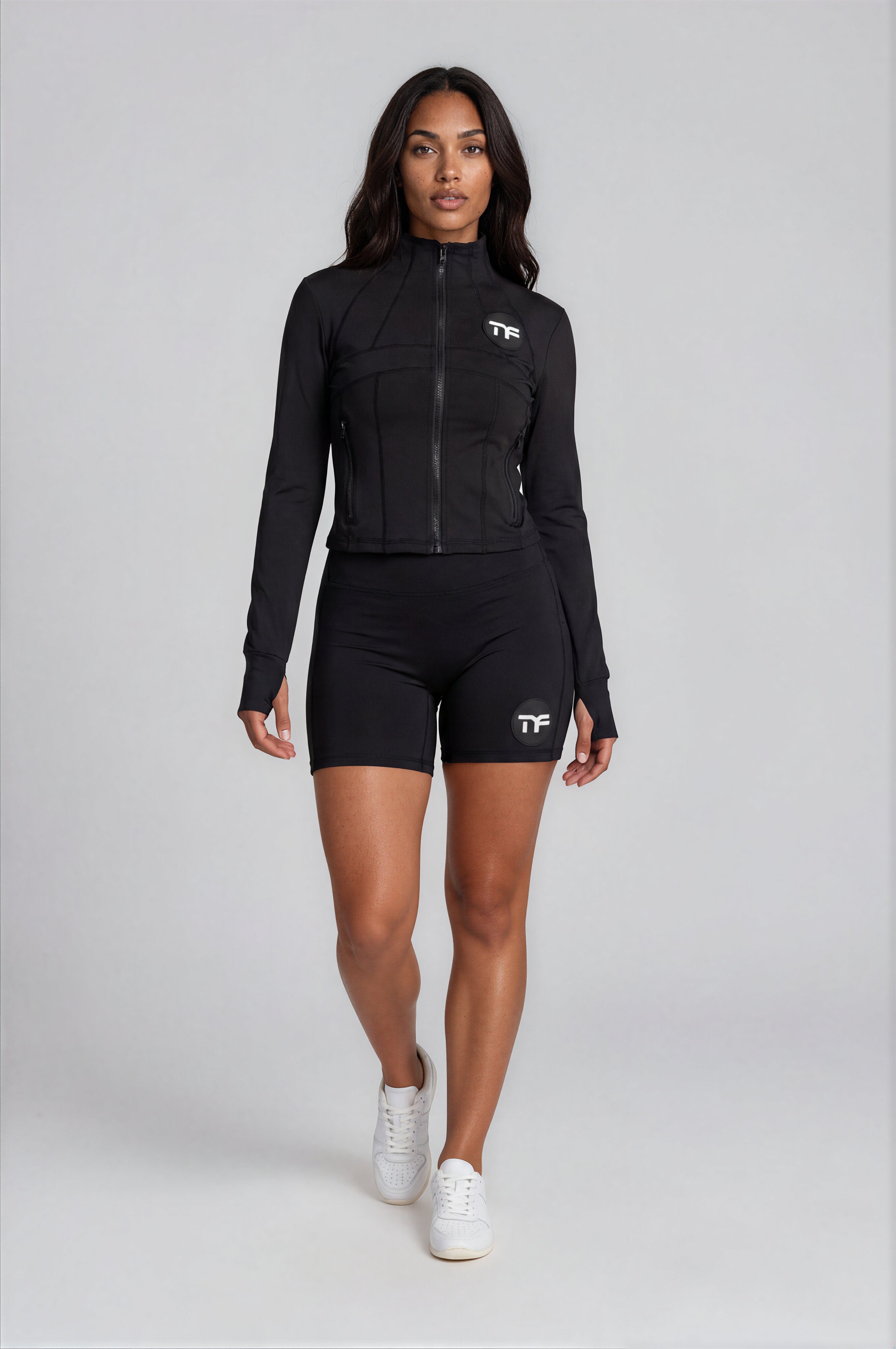 Women's 2-Piece Tracksuit Set — Long Sleeve Zip-Up Jacket & High Waist Shorts