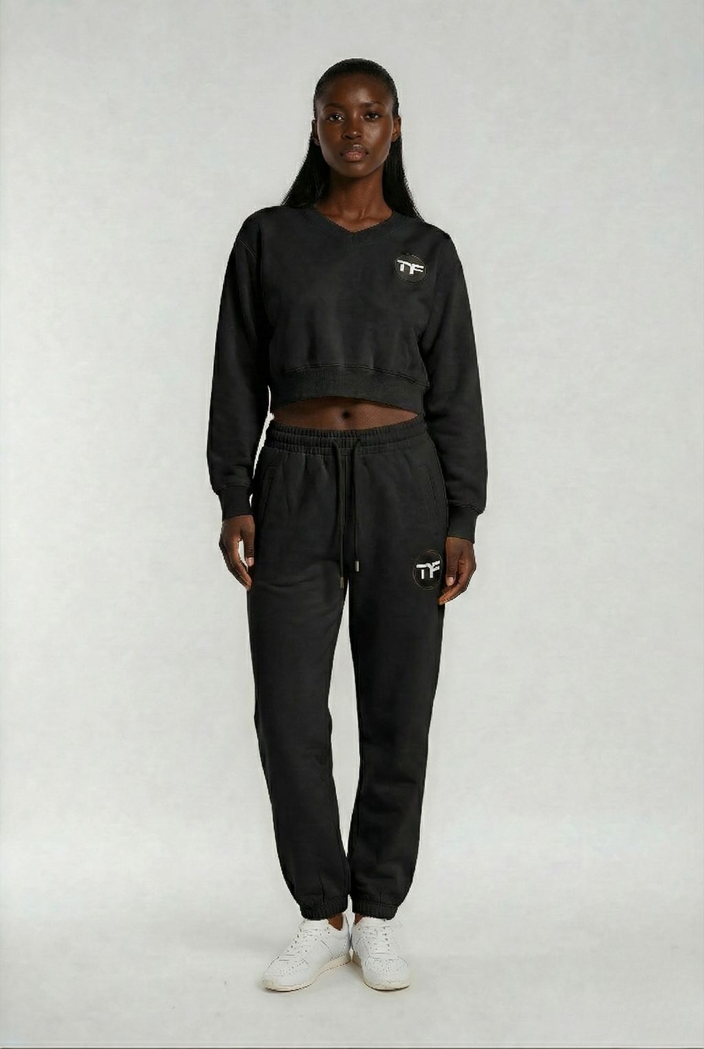 Women’s Crop 2 Piece V-neck Jogger Set