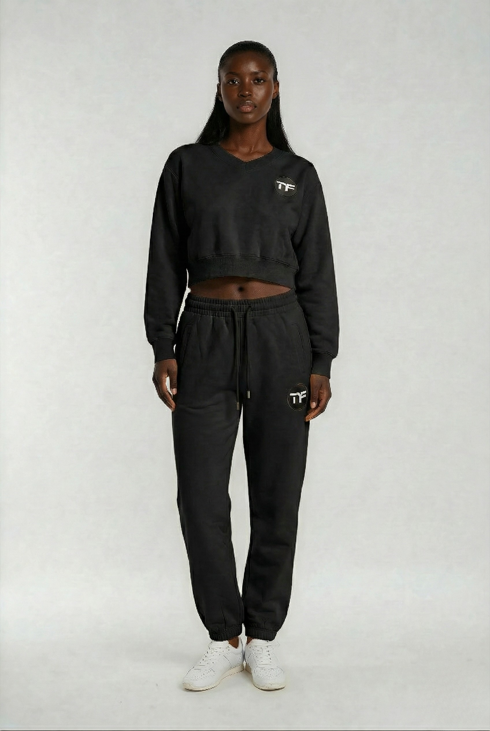 Women’s Crop 2 Piece V-neck Jogger Set