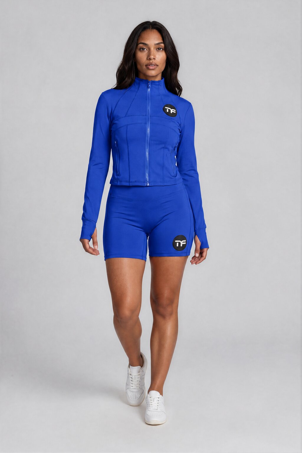 Women's 2-Piece Tracksuit Set — Long Sleeve Zip-Up Jacket & High Waist Shorts