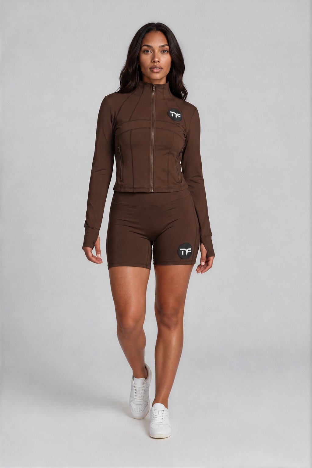 Women's 2-Piece Tracksuit Set — Long Sleeve Zip-Up Jacket & High Waist Shorts