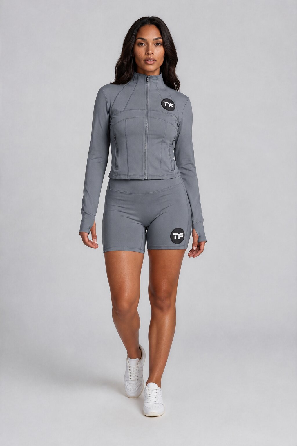 Women's 2-Piece Tracksuit Set — Long Sleeve Zip-Up Jacket & High Waist Shorts