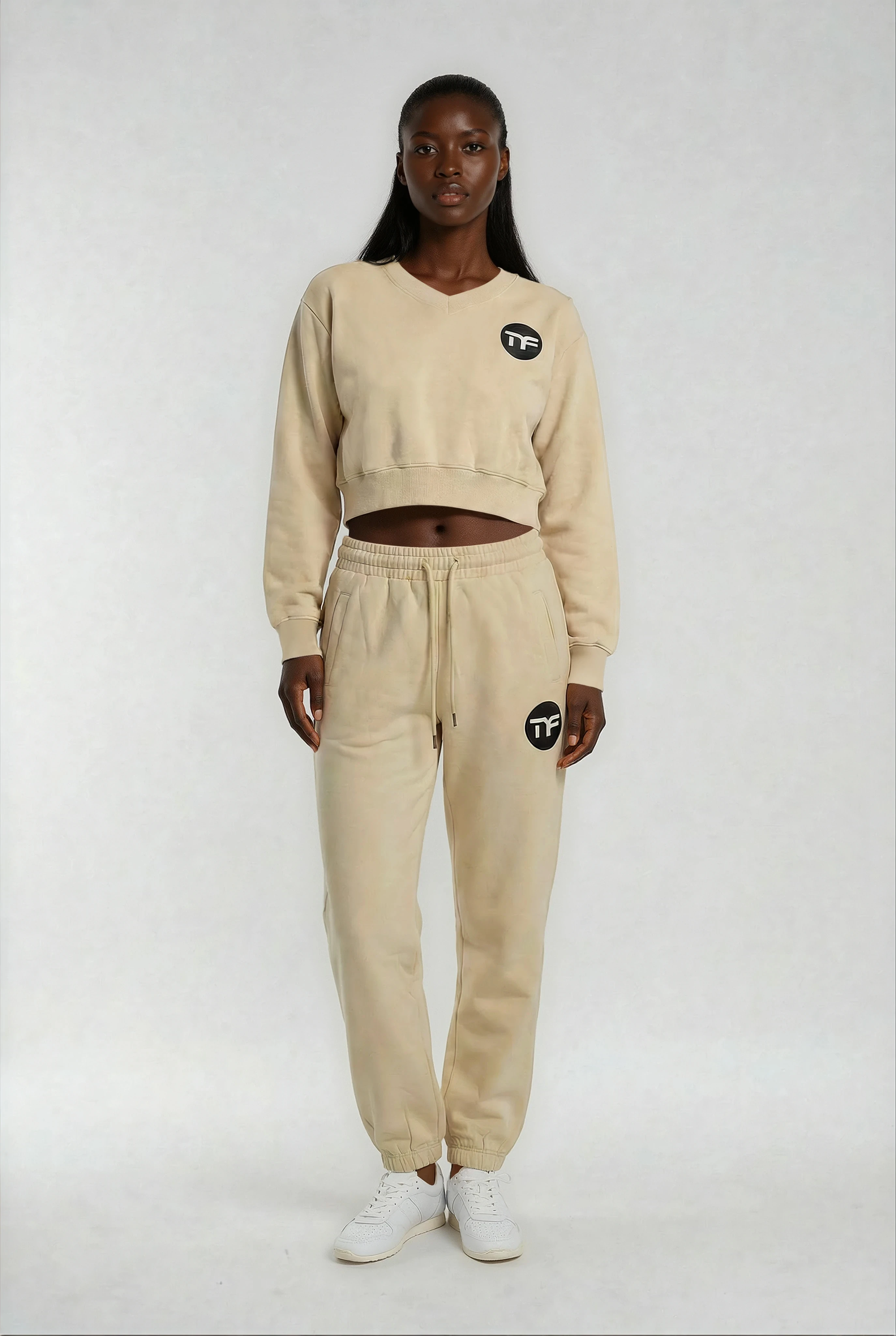 Women’s Crop 2 Piece V-neck Jogger Set