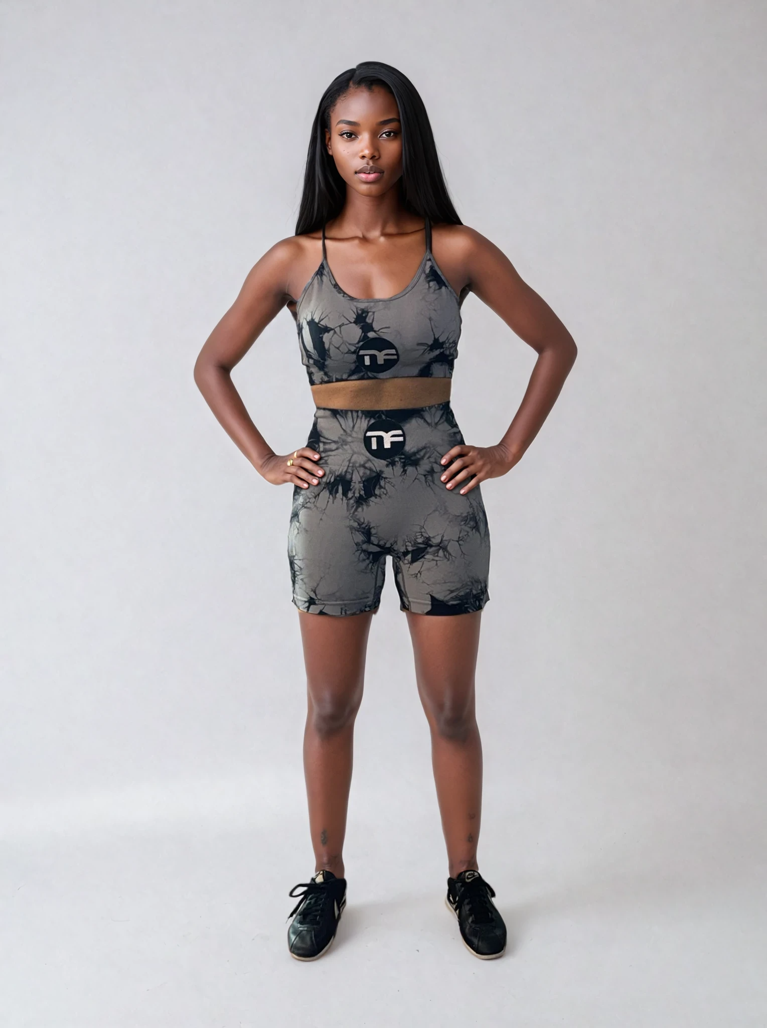 Two - Piece MF Athletic Tie-Dye Cross-Strap Sports Bra & Shorts Set
