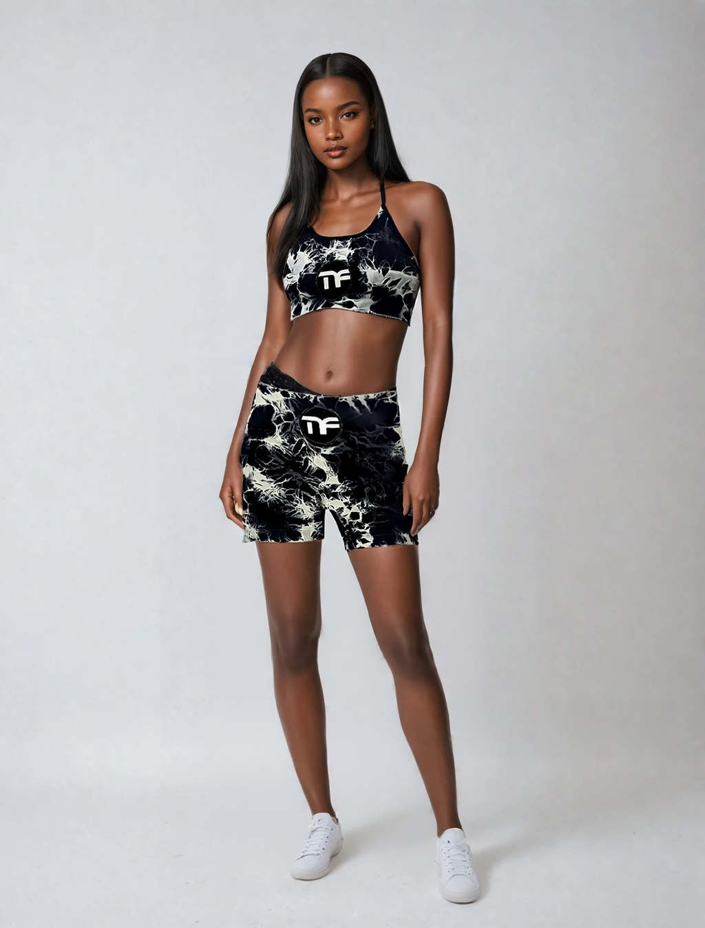 Two - Piece MF Athletic Tie-Dye Cross-Strap Sports Bra & Shorts Set
