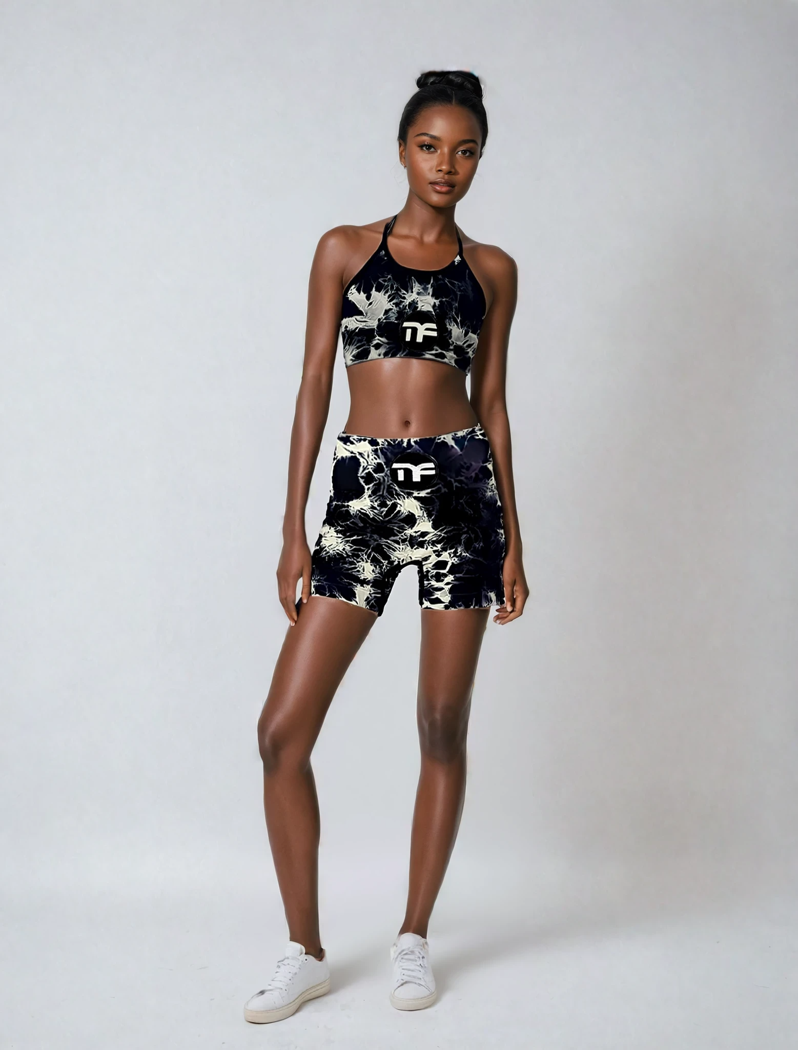 Two - Piece MF Athletic Tie-Dye Cross-Strap Sports Bra & Shorts Set