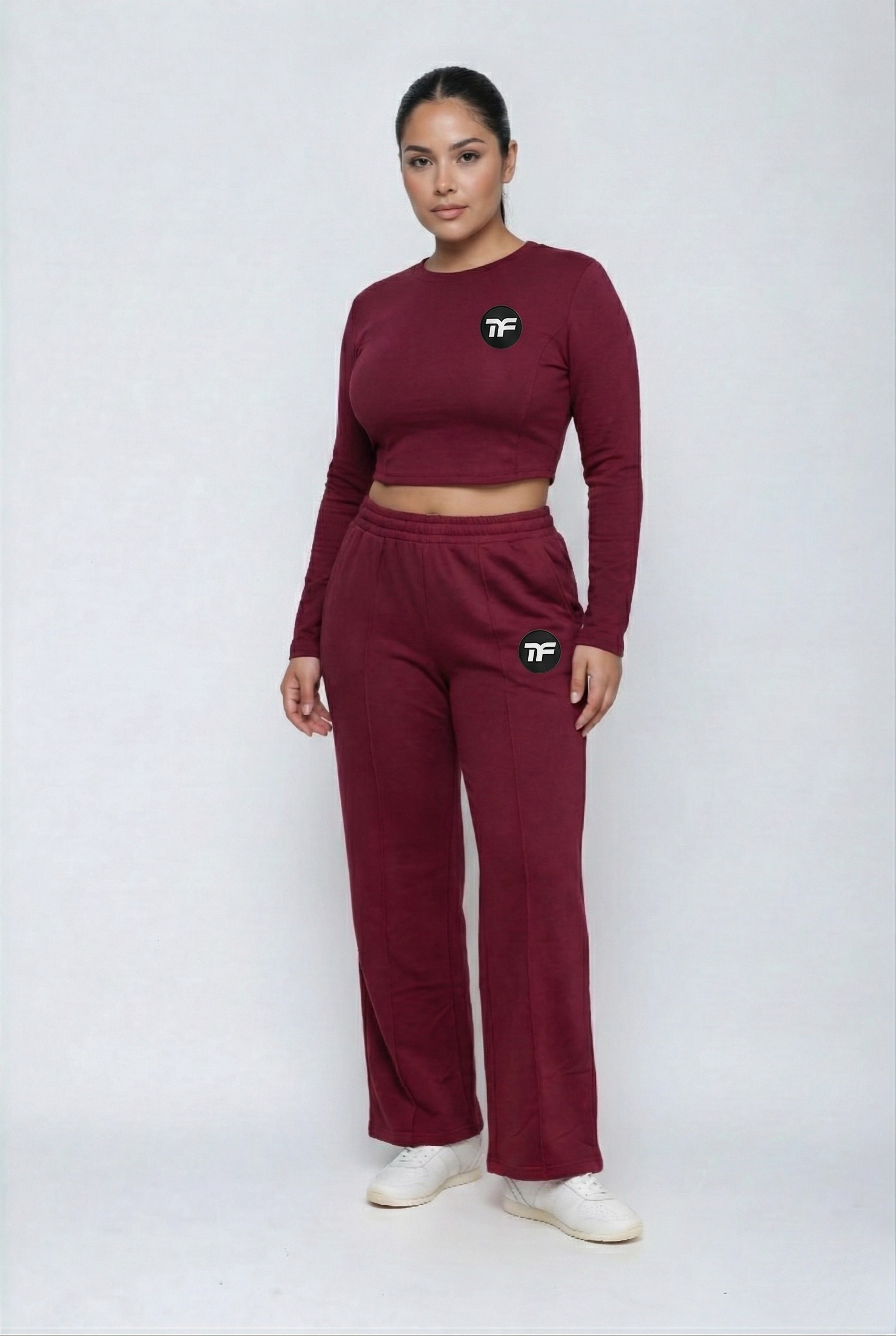 Woman's 2-Piece Crew Neck Crop Top Wide Leg Pants Sweatsuit