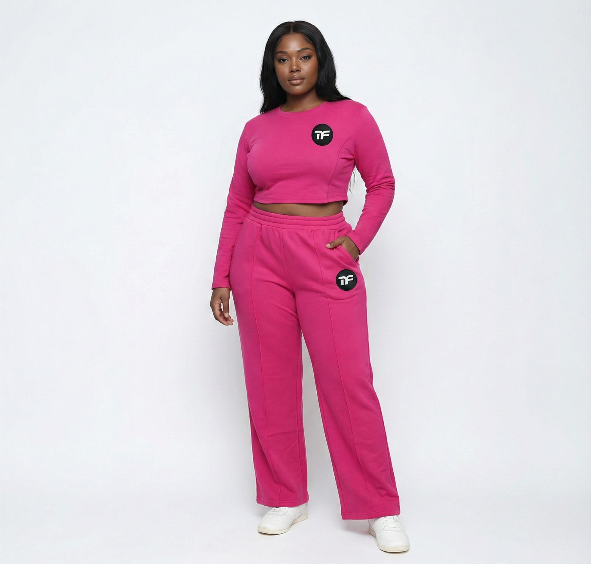 Woman's 2-Piece Crew Neck Crop Top Wide Leg Pants Sweatsuit
