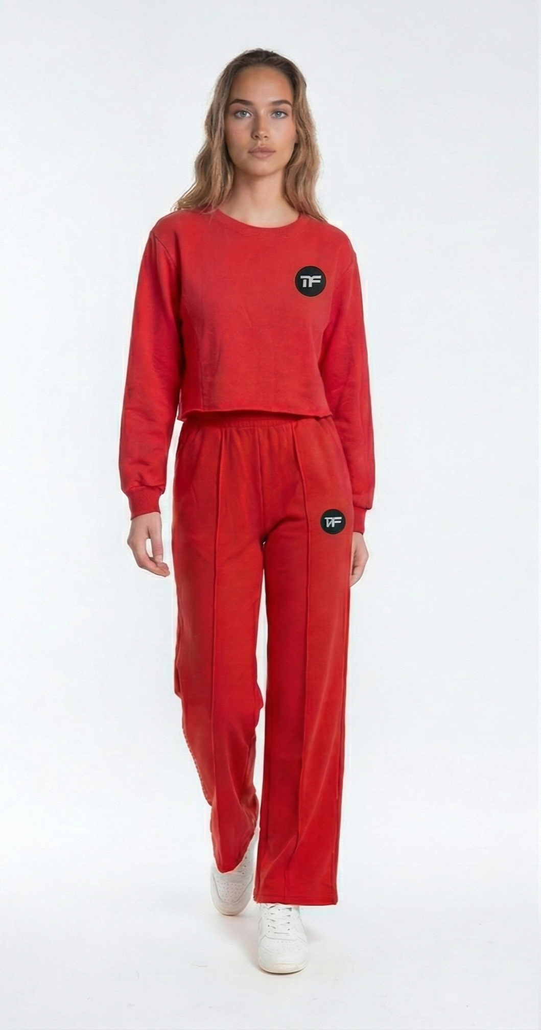 Woman's 2-Piece Crew Neck Crop Top Wide Leg Pants Sweatsuit