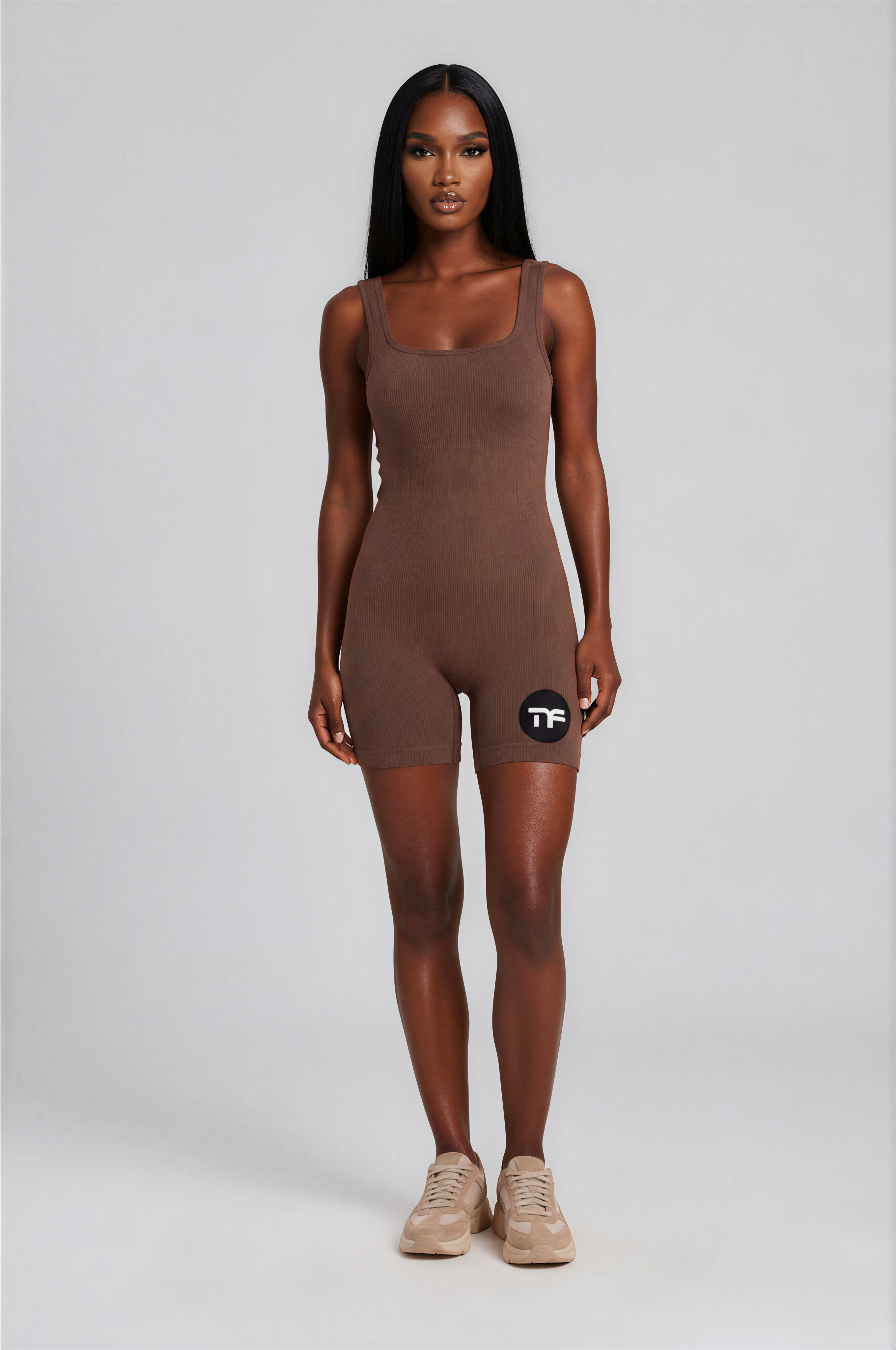 Women's Workout Ribbed Square Neck One-Piece Romper